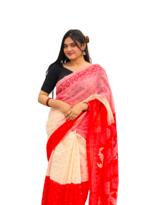 Alternative view of Red White Silk Saree